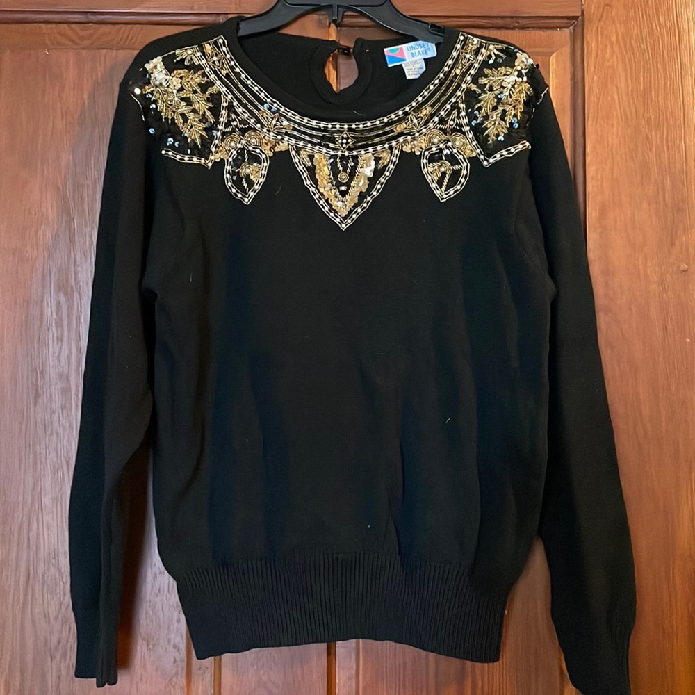Vintage Black Beaded Sweater by Lindsey Blake